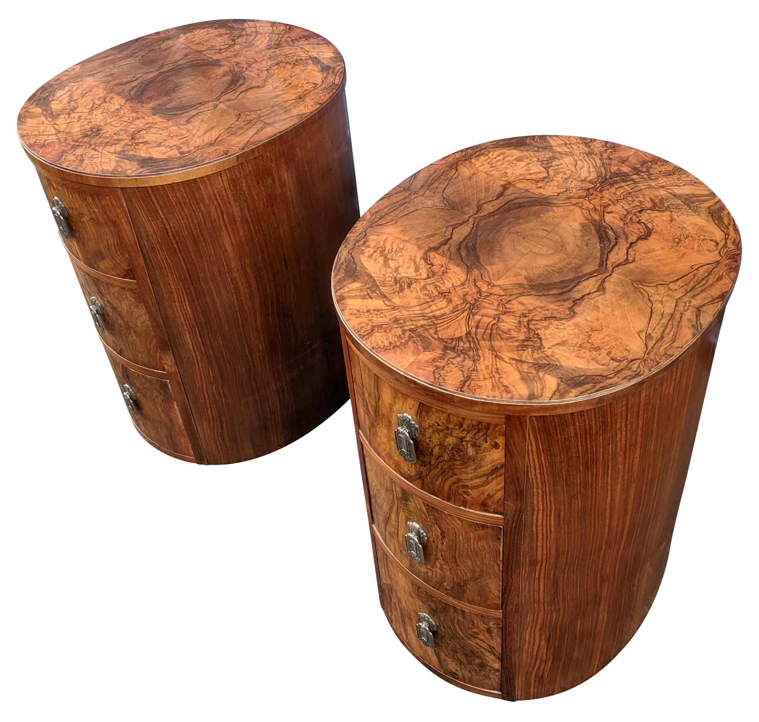 Matching Pair of Art Deco Oval Shaped Bedside Cabinet Tables, circa 1930 3