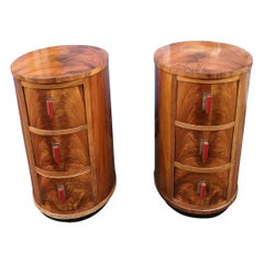 Matching Pair of Art Deco Oval Shaped Bedside Cabinet Tables, circa 1930