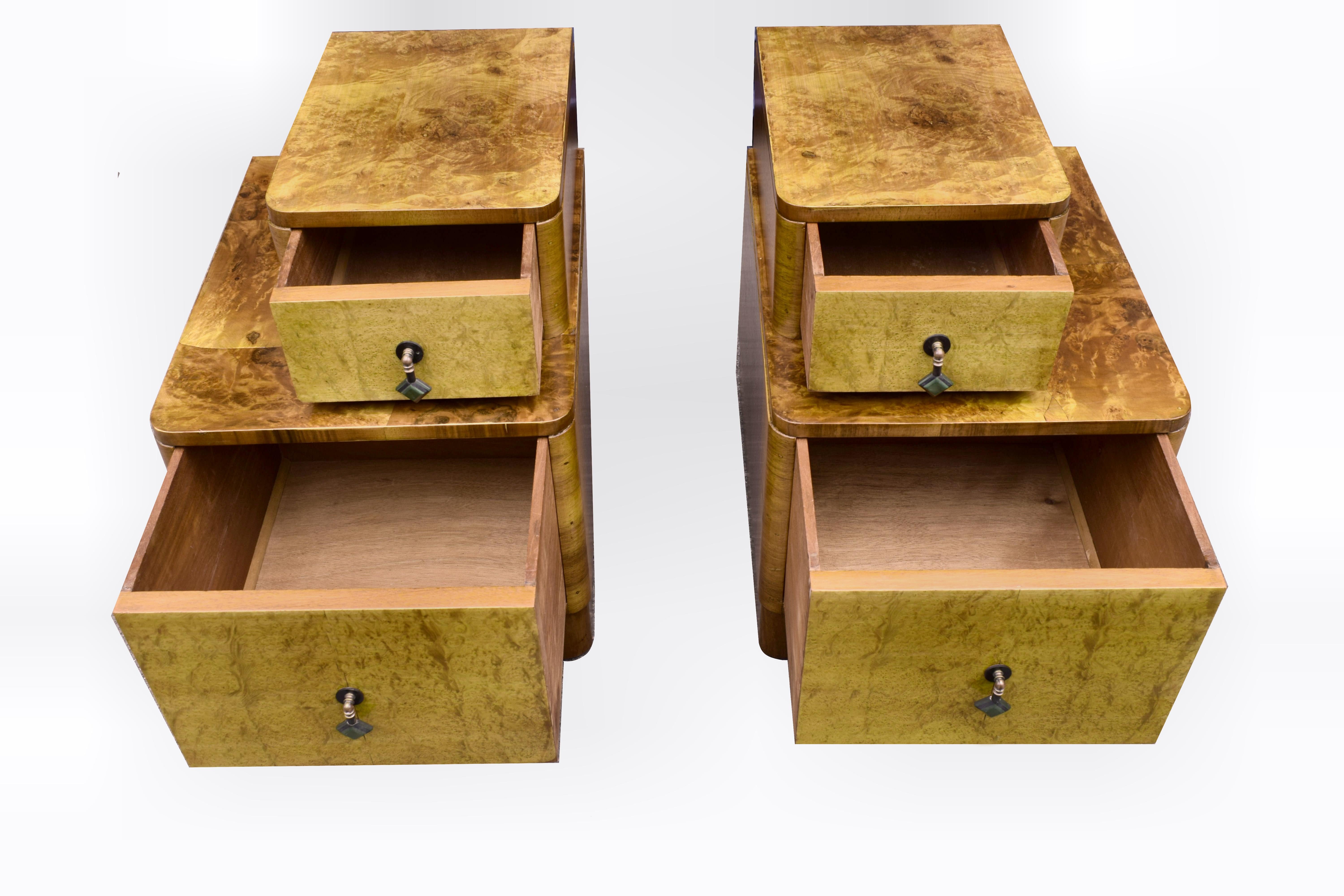 Matching Pair of Art Deco Stepped Bedside Nightstands, circa 1930s, England 2