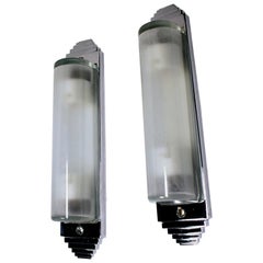Vintage Matching Pair of Art Deco Tubular Strip Wall Light Sconces, circa 1930