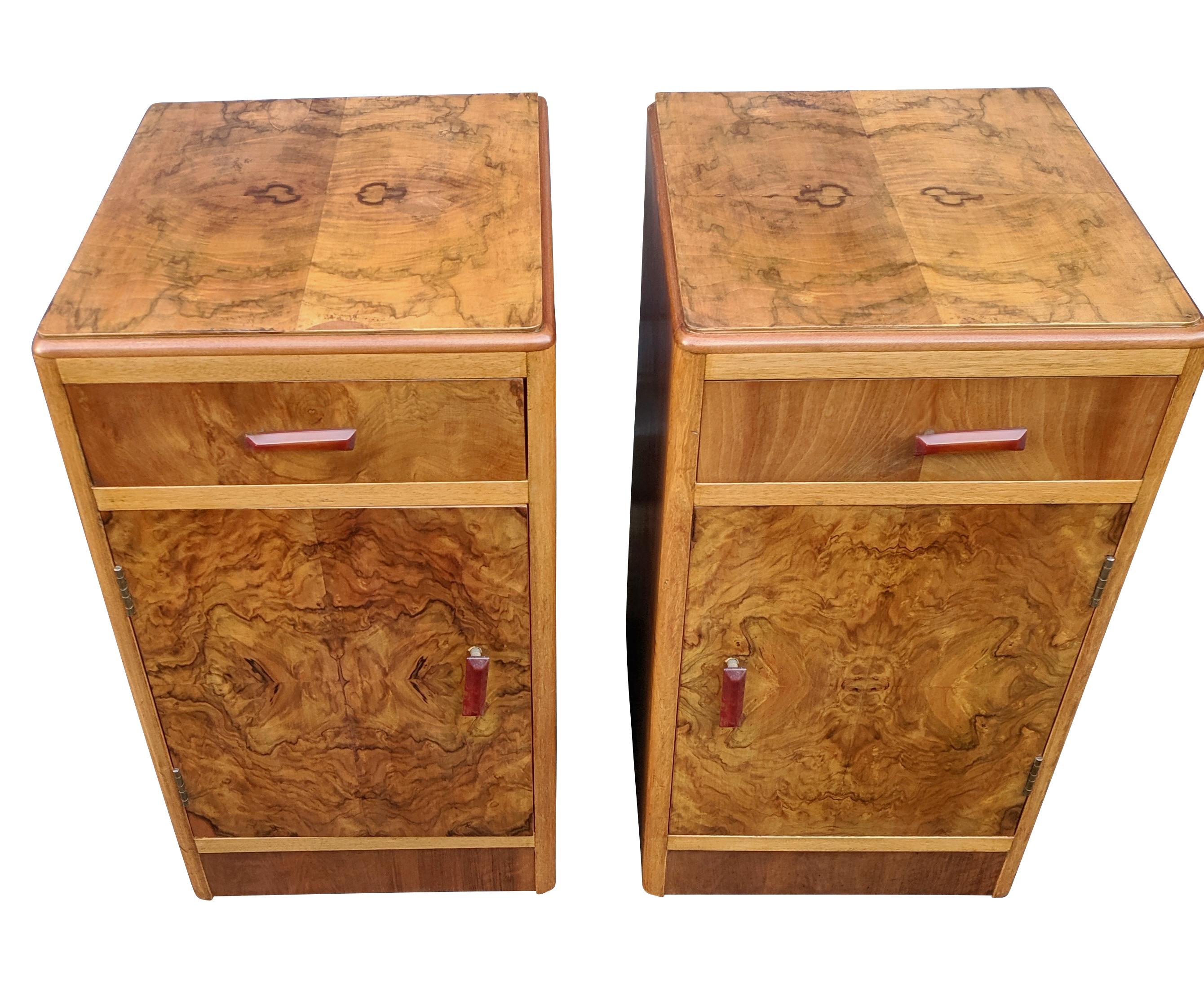 Matching Pair of Art Deco Walnut Bedside Cabinets, circa 1930 1
