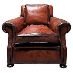 Matching Pair of Beautifully Restored Edwardian Club Chairs in Hand Dyed Leather