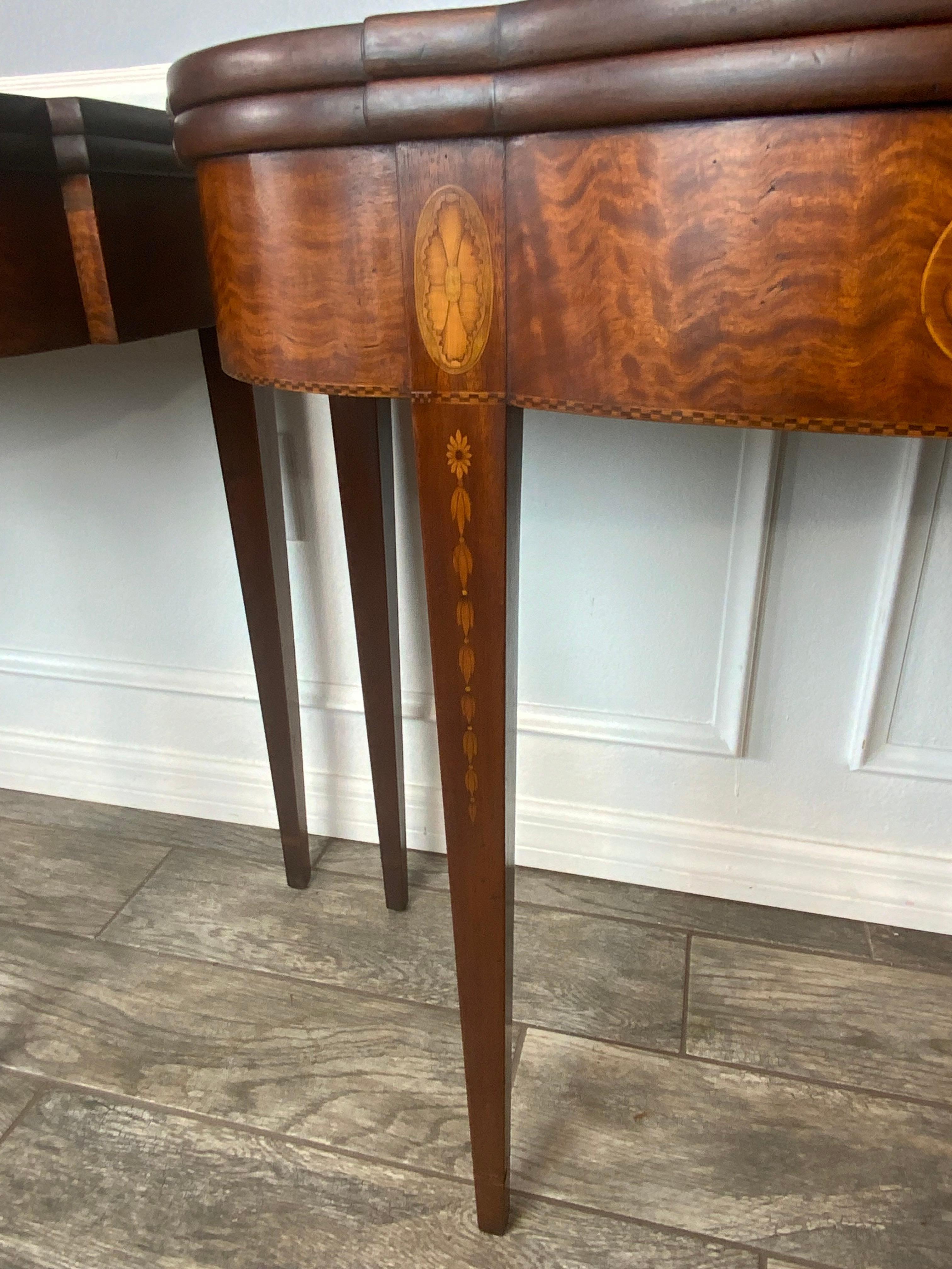 Hepplewhite Matching Pair of Benjamin Ferber Mahogany Card Tables For Sale