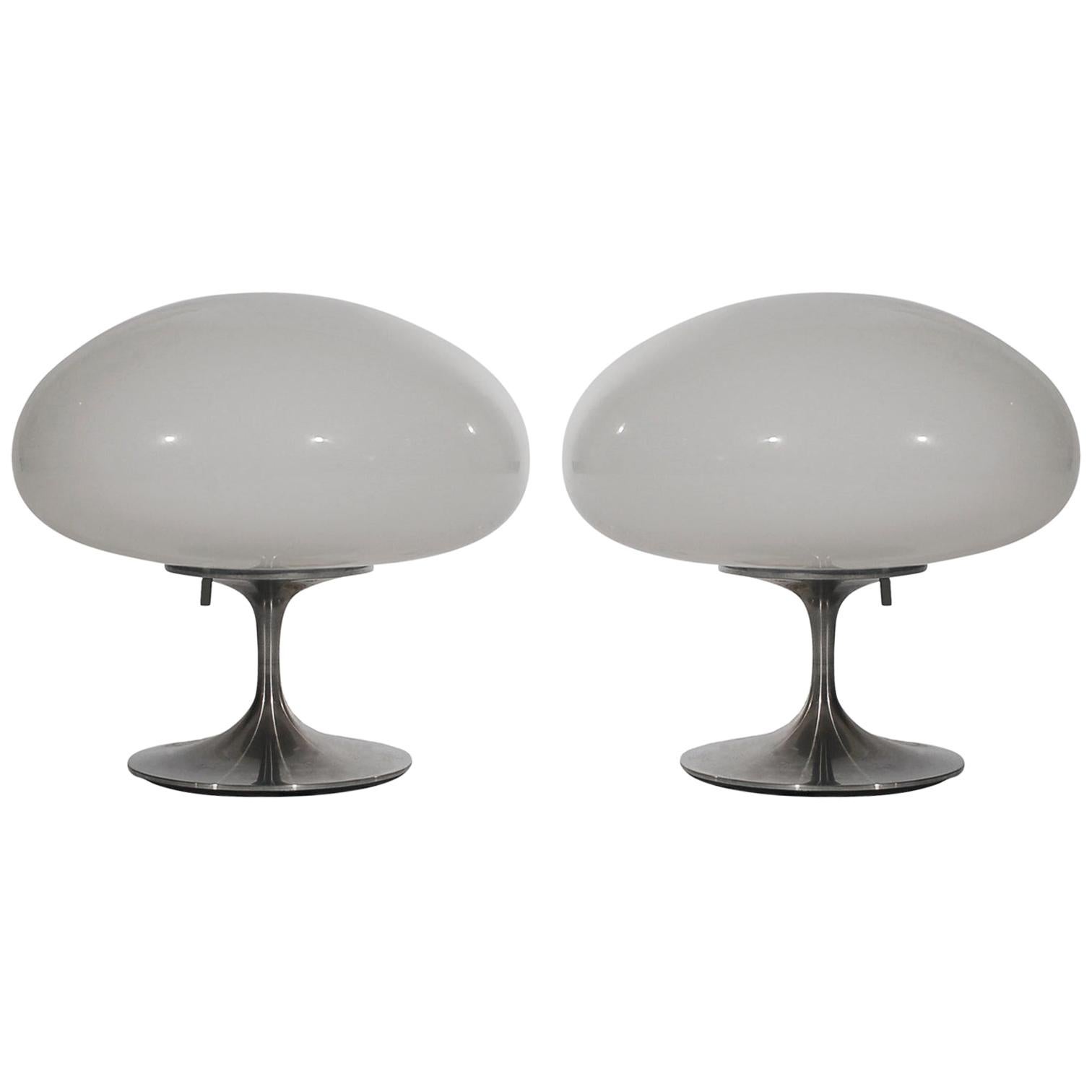 Matching Pair of Bill Curry Mid-Century Modern Mushroom Table Lamps for Stemlite