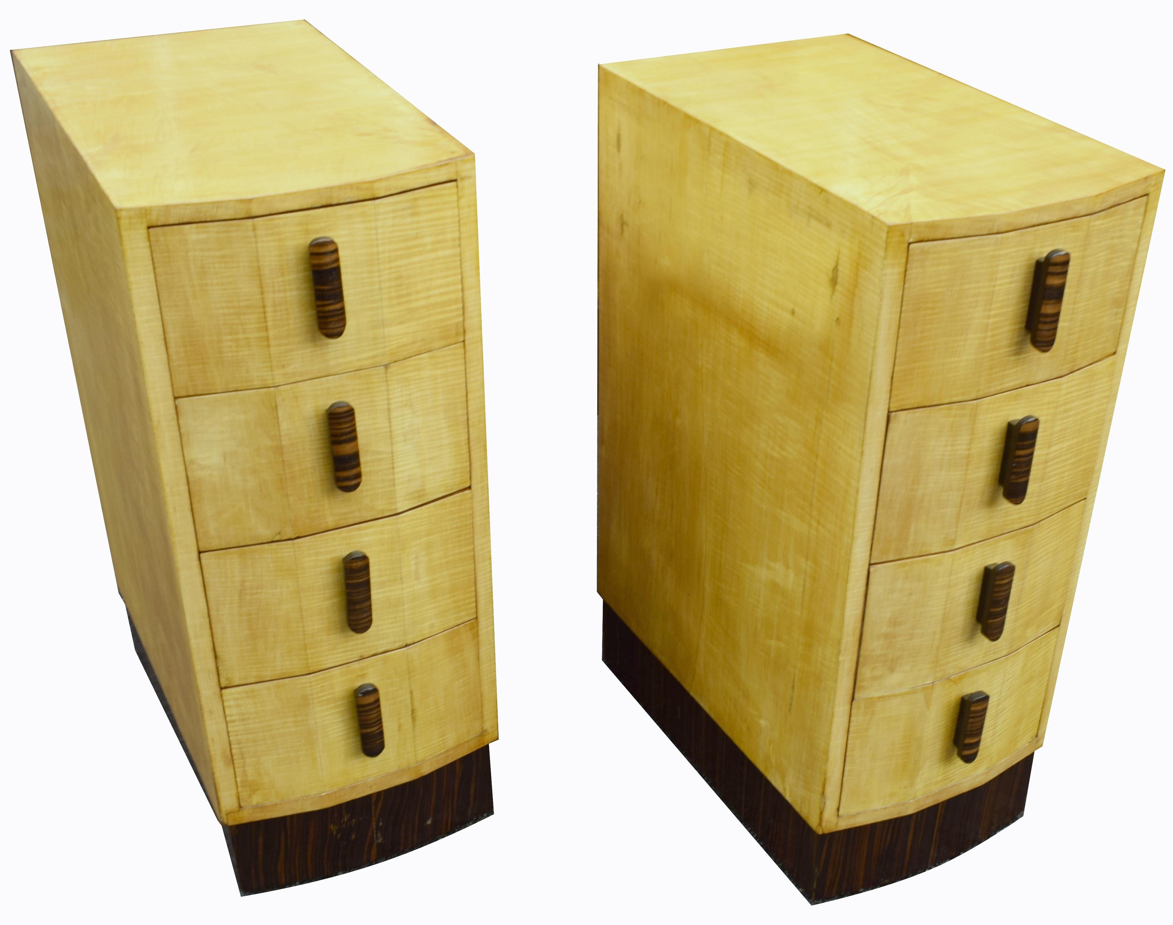 20th Century Matching Pair of Bleached Blonde Art Deco Nightstand Cabinets