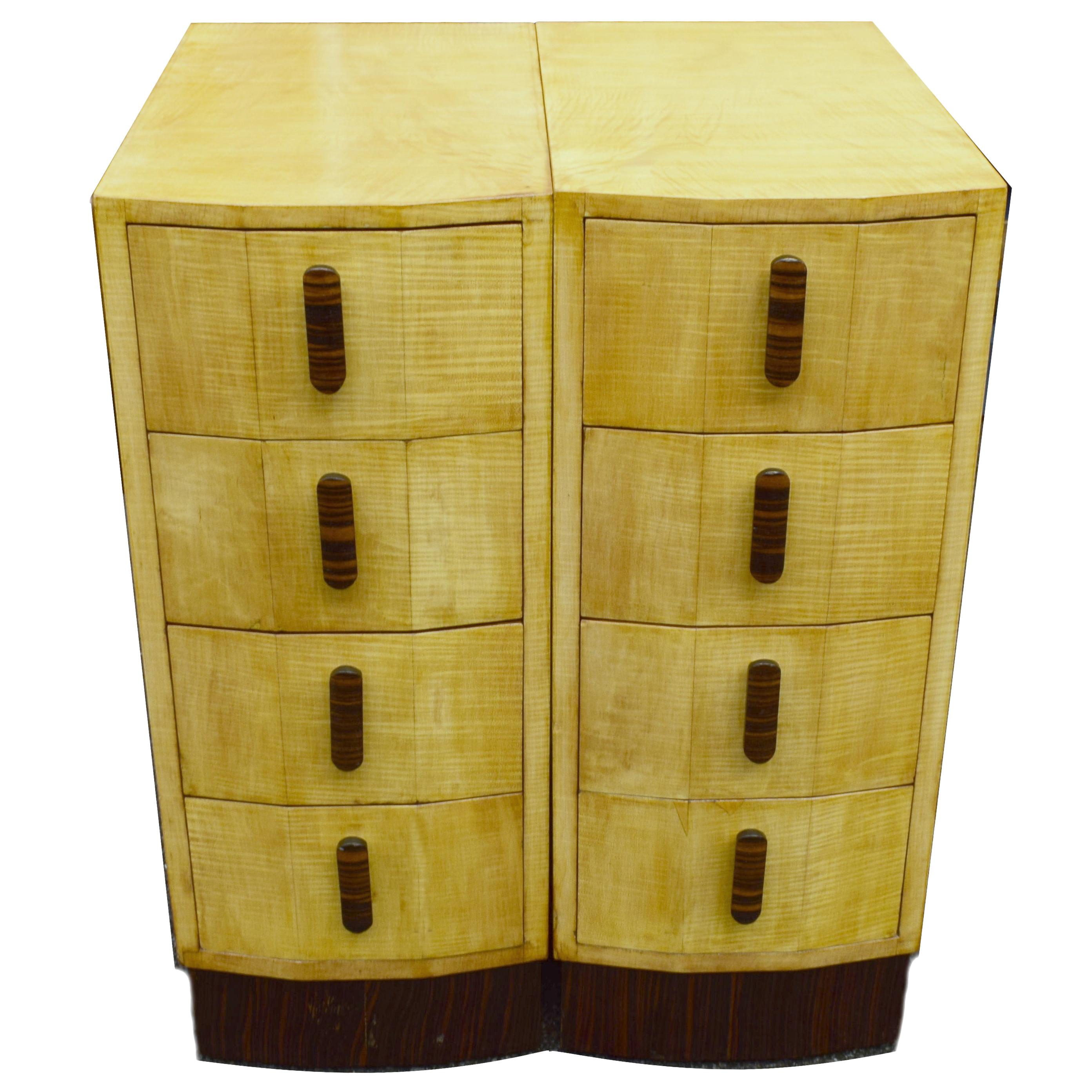 Matching Pair of Bleached Blonde Art Deco Nightstand Cabinets