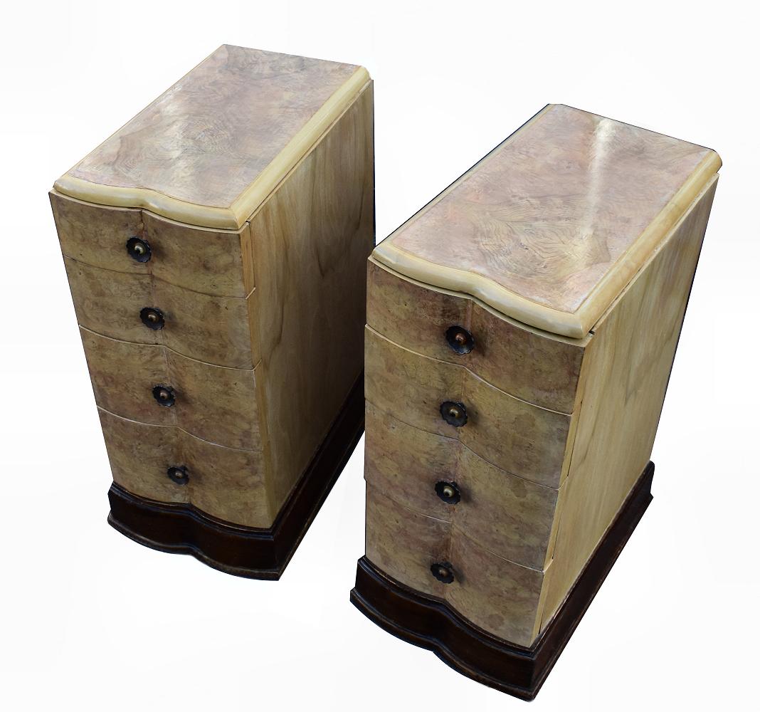 Matching Pair of Bleached Blonde Walnut Bedside Cabinet Tables In Good Condition In Devon, England