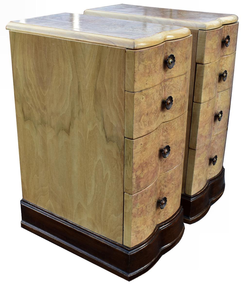 20th Century Matching Pair of Bleached Blonde Walnut Bedside Cabinet Tables