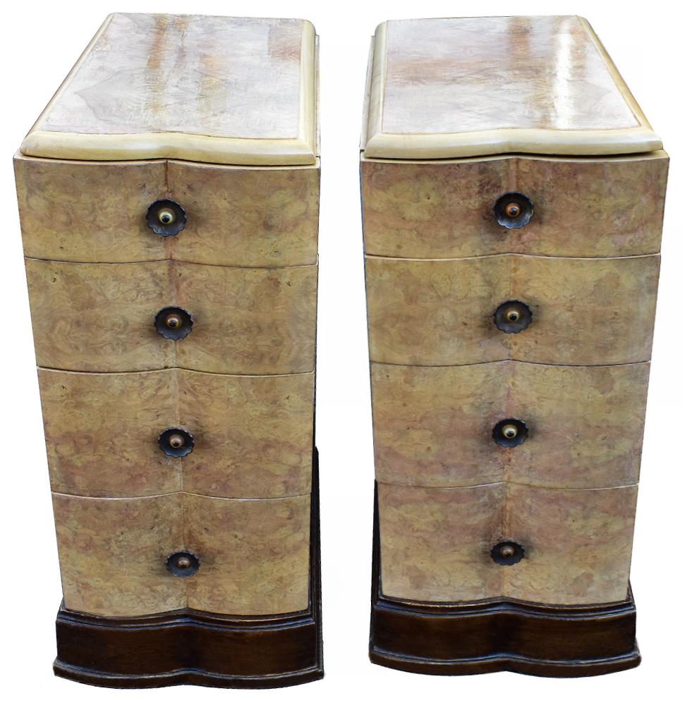 Matching Pair of Bleached Blonde Walnut Bedside Cabinet Tables