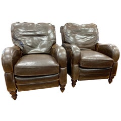 Matching Pair of Brown Leather Nailhead Recliners