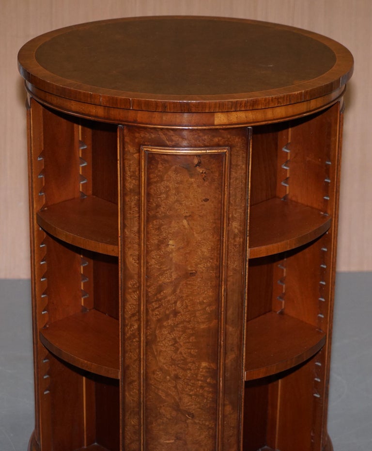 Matching Pair of Burr Walnut Revolving Library Study Bookcases