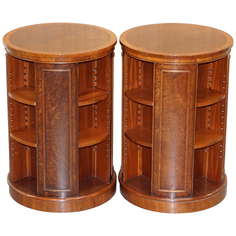Revolving Library Rack Matching Pair of Burr Walnut Revolving Library Study Bookcases ...