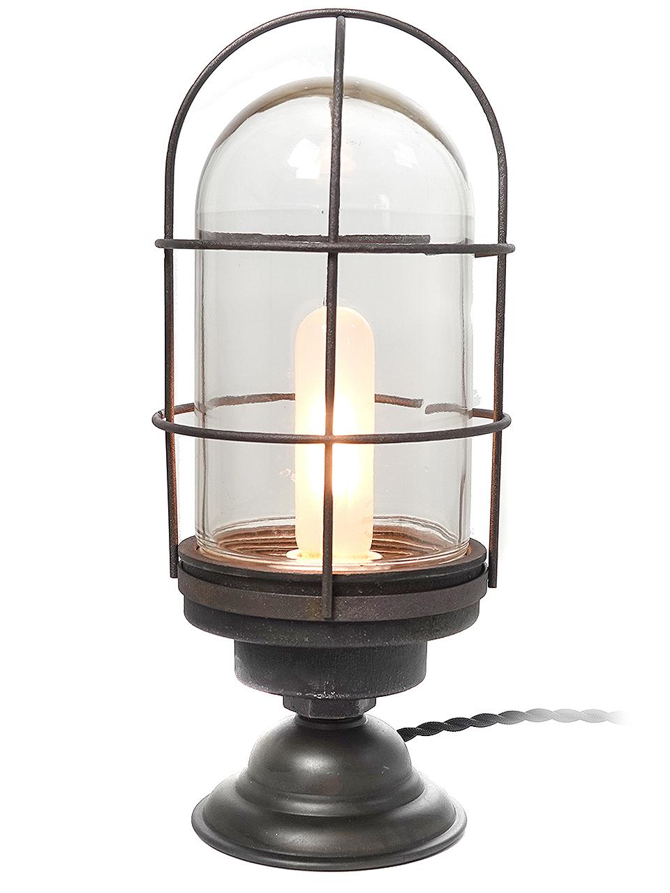 Industrial Matching Pair of Caged Table Lamps For Sale