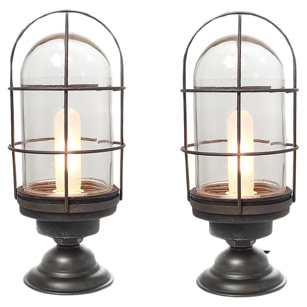 Matching Pair of Caged Table Lamps For Sale