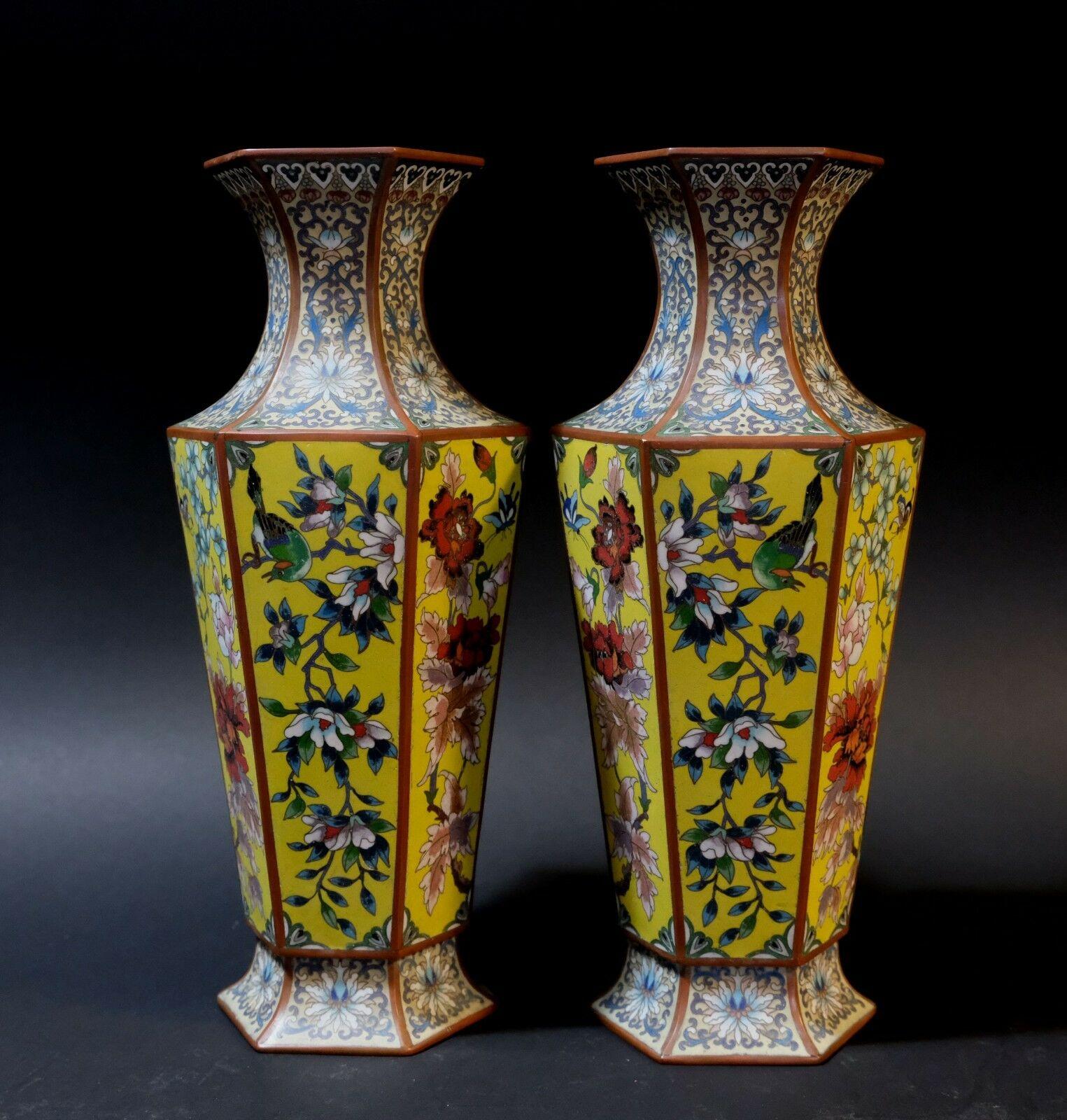 Hand-Crafted Matching Pair of Pair of French Victorian Cloisonné Vases, 19th Century For Sale