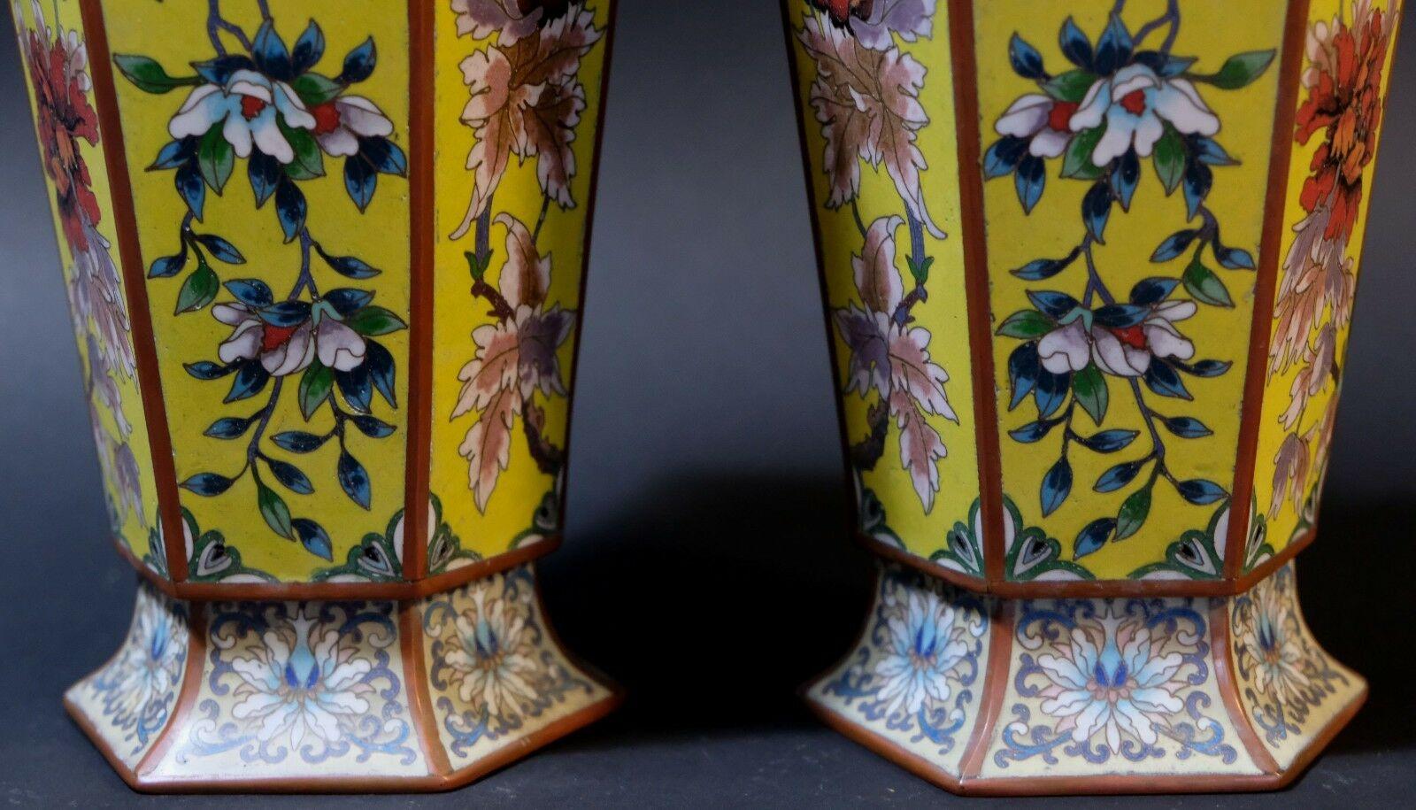Copper Matching Pair of Pair of French Victorian Cloisonné Vases, 19th Century For Sale