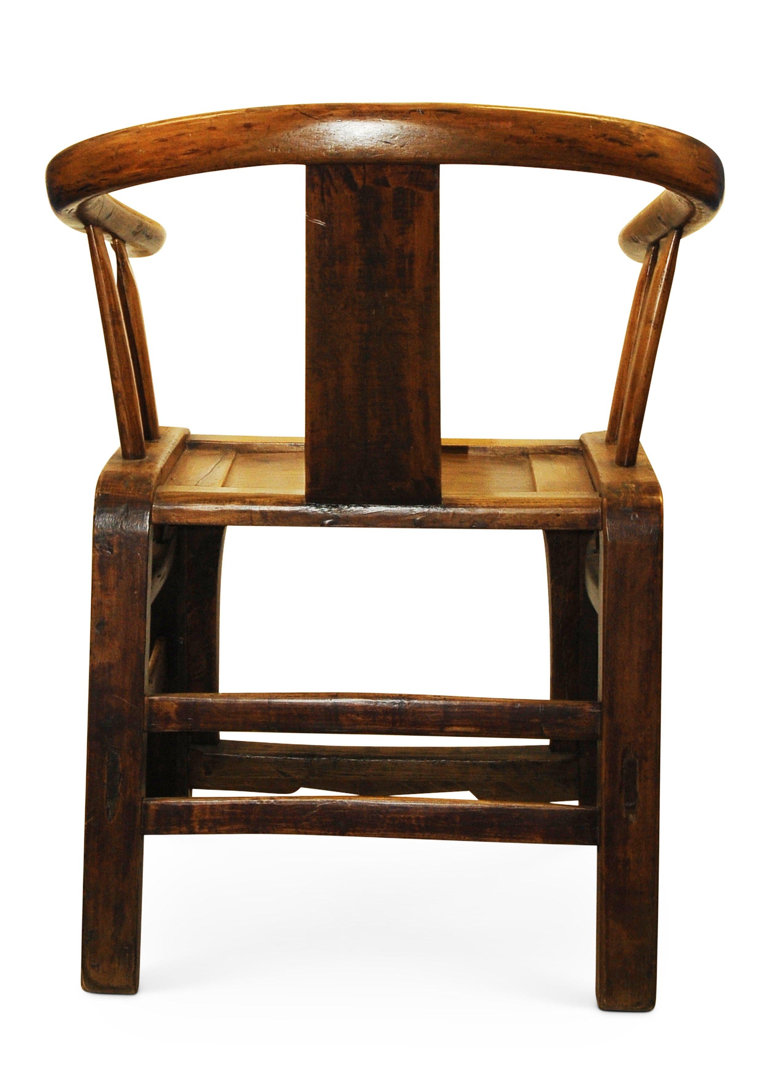Matching Pair of Chinese Export Elm Wedding Chairs with Wishbone Backs For Sale 3
