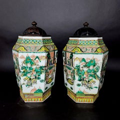 Matching Pair of Chinese Hexagonal Porcelain Vases, 19th Century