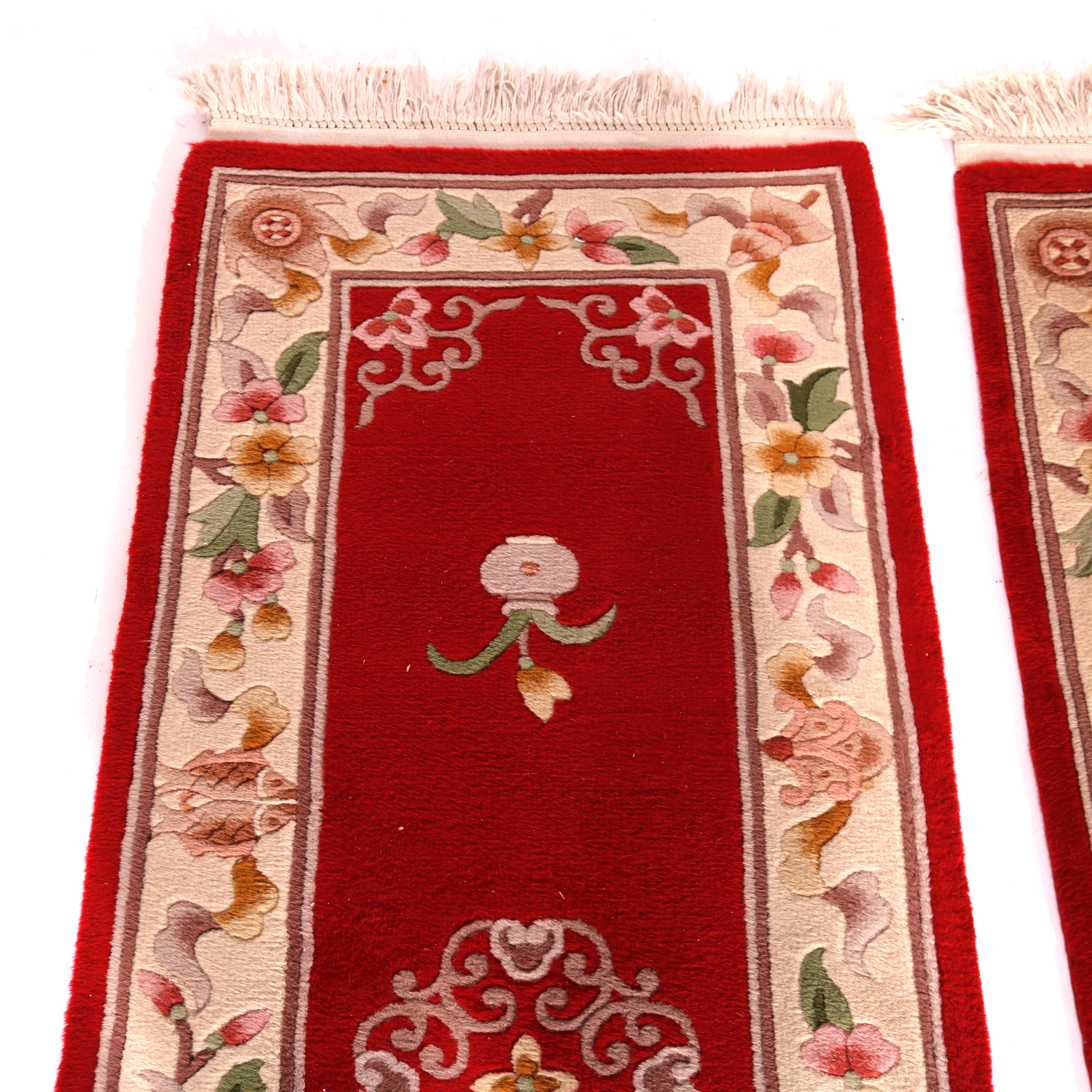 Matching Pair of Chinese Nichols Oriental Wool Rug Runners circa 1950 For Sale 8