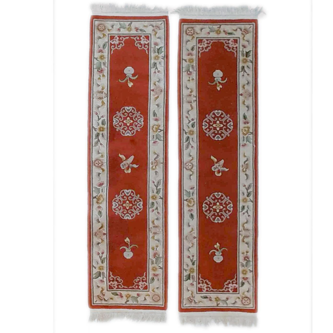Matching Pair of Chinese Nichols Oriental Wool Rug Runners circa 1950 For Sale 12