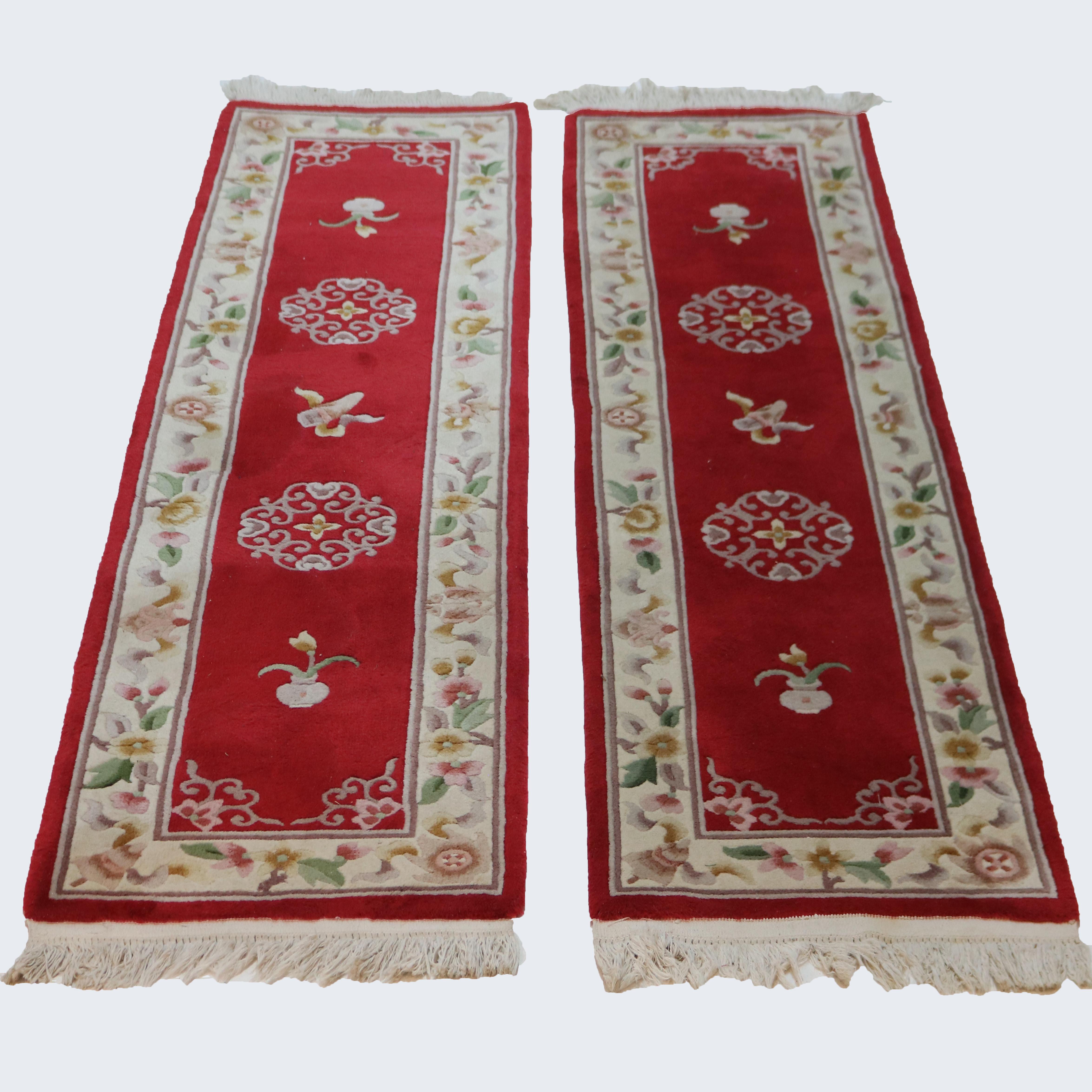 Matching Pair of Chinese Nichols Oriental Wool Rug Runners circa 1950 For Sale 13