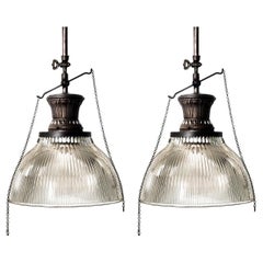 Antique Matching Pair of Converted Holophane Gas Lamps