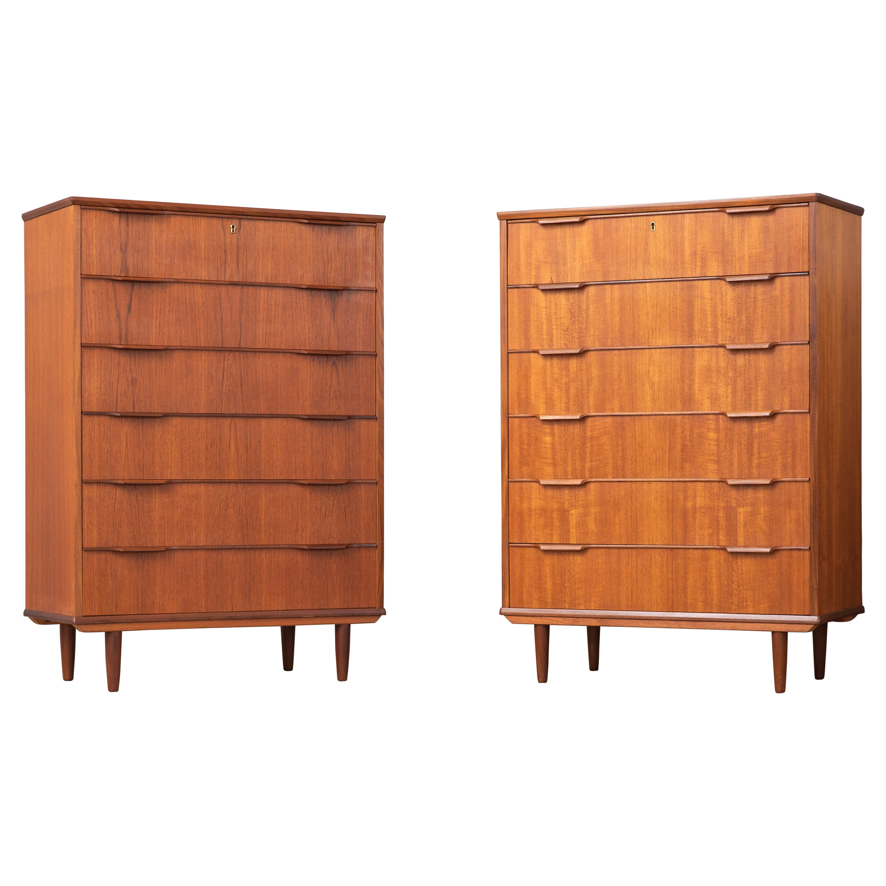 Matching Pair of Danish Midcentury Kai Kristiansen Style Tall Teak Dressers