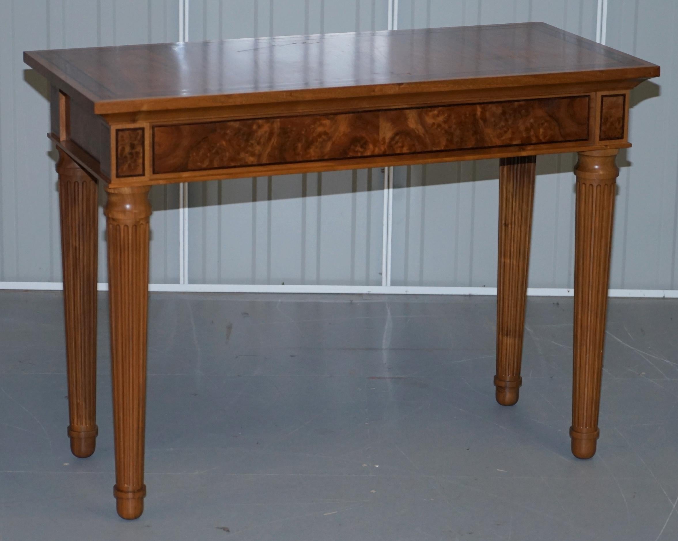 Matching Pair of David Linley 1993 Stamped Burr Walnut Console Tables 2 For Sale 4