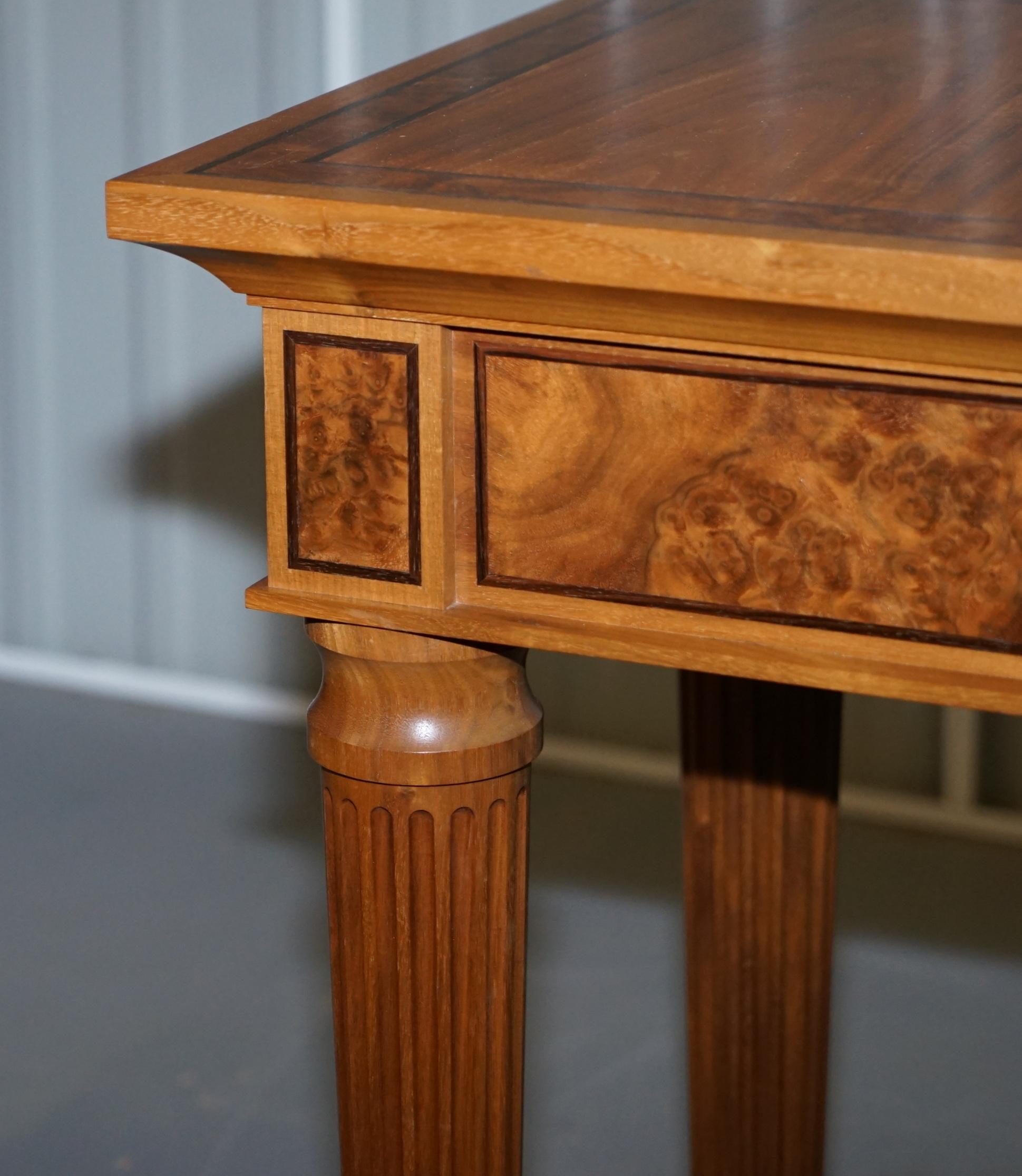 Matching Pair of David Linley 1993 Stamped Burr Walnut Console Tables 2 For Sale 9