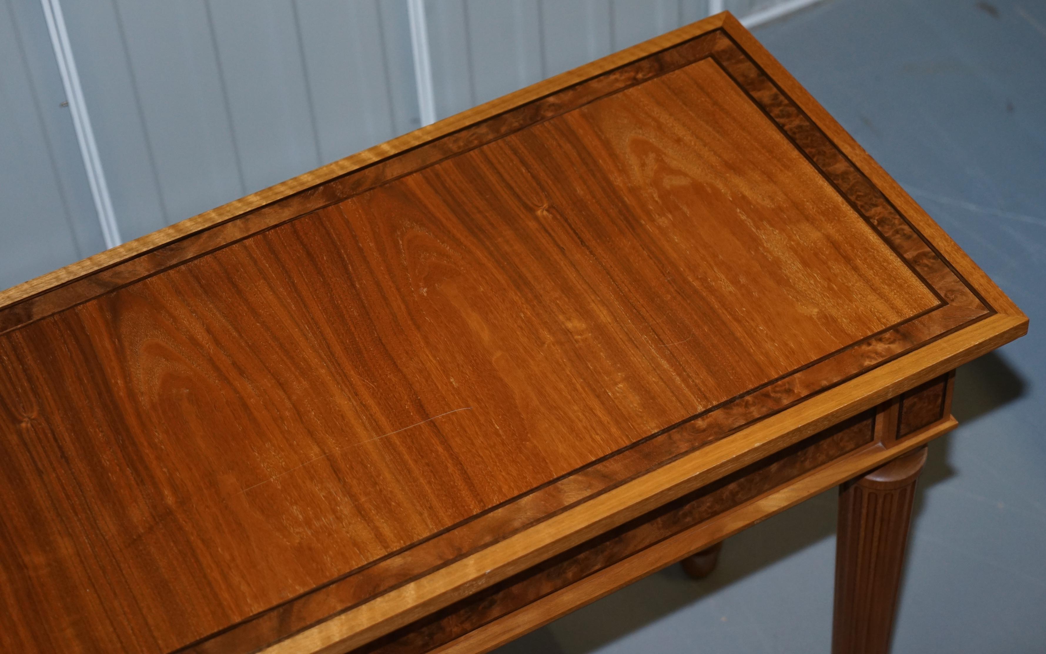 Modern Matching Pair of David Linley 1993 Stamped Burr Walnut Console Tables 2 For Sale