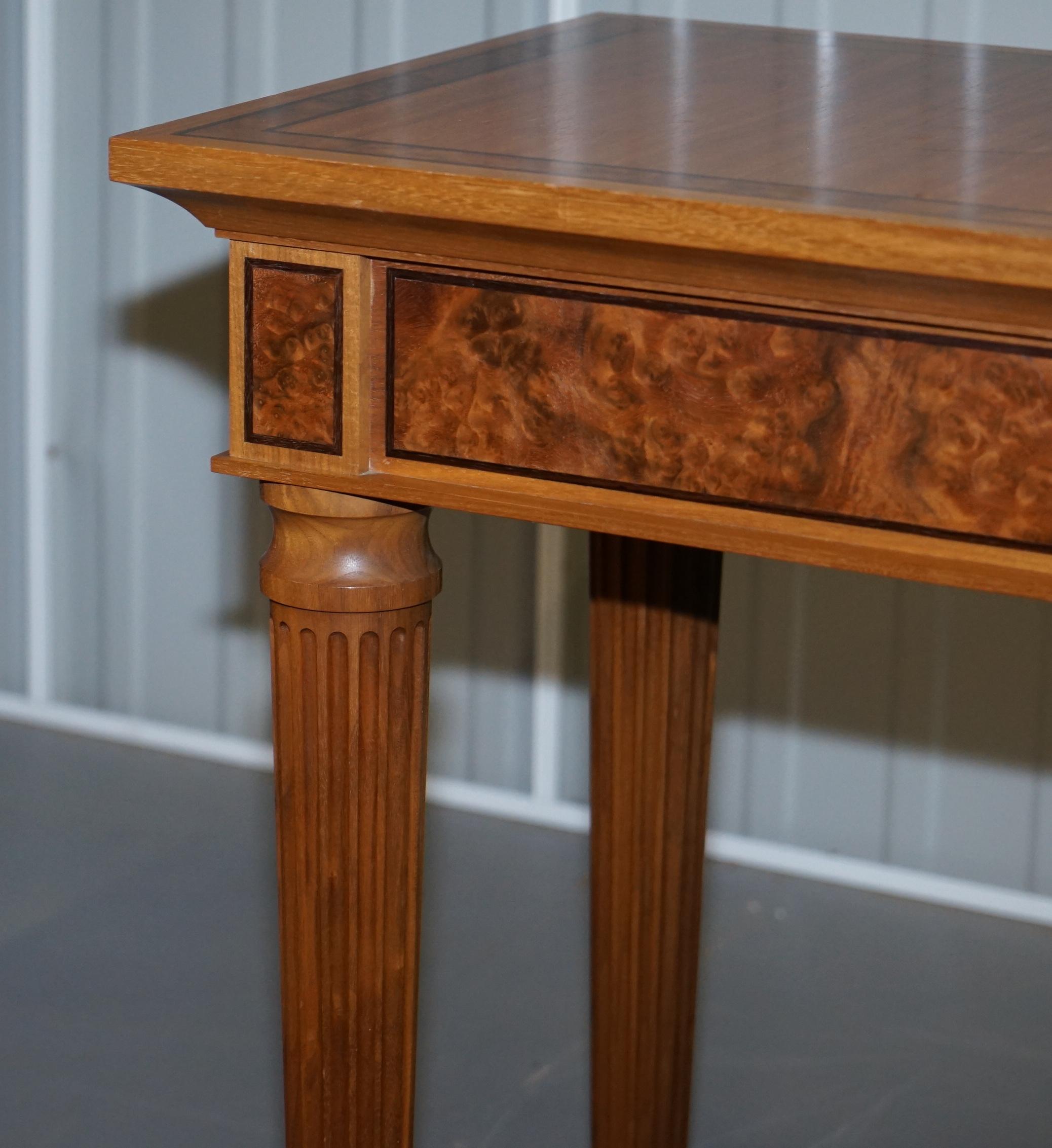 Hand-Crafted Matching Pair of David Linley 1993 Stamped Burr Walnut Console Tables 2 For Sale