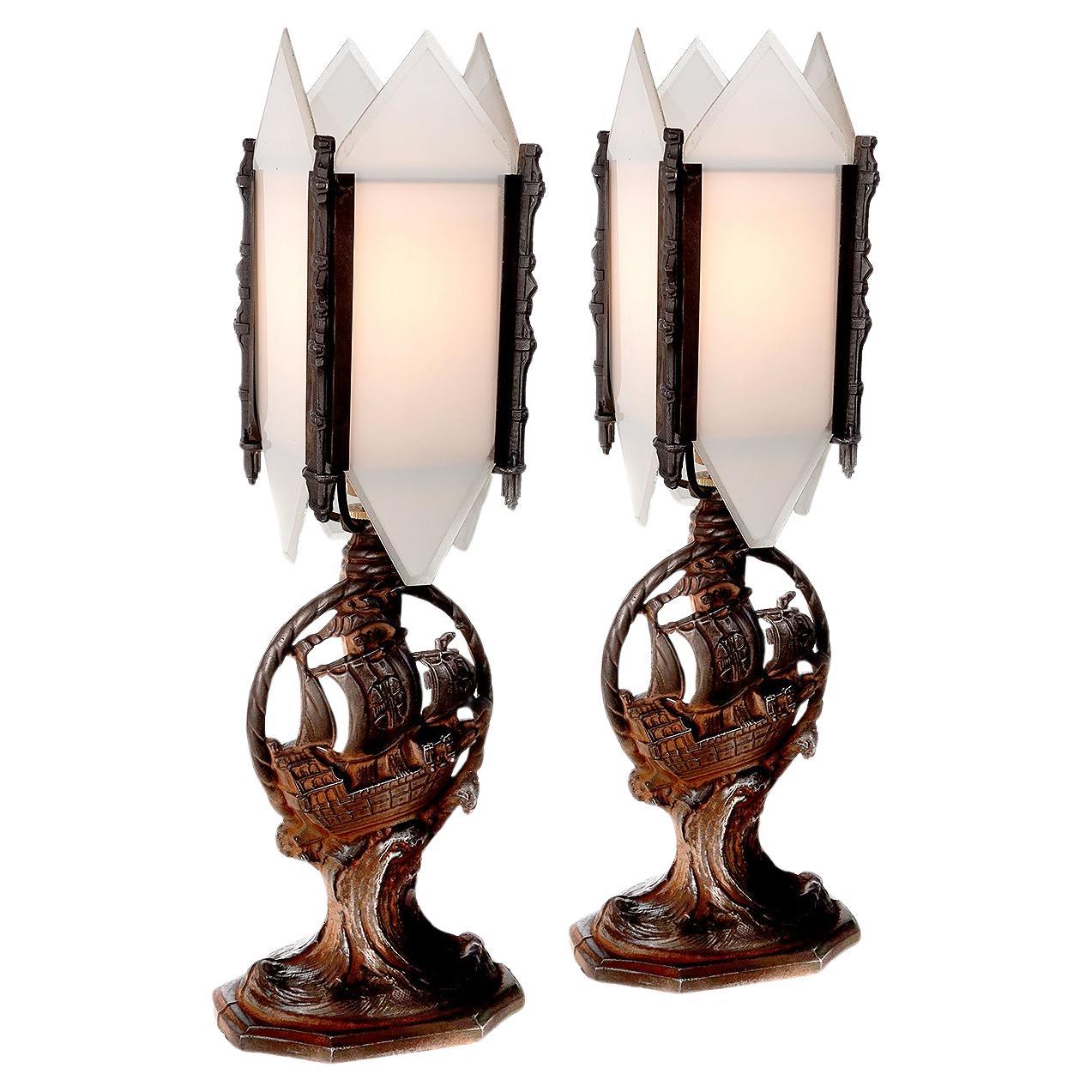 Matching pair of Deco Table Lamps For Sale