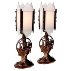 Antique Matching pair of Deco Table Lamps