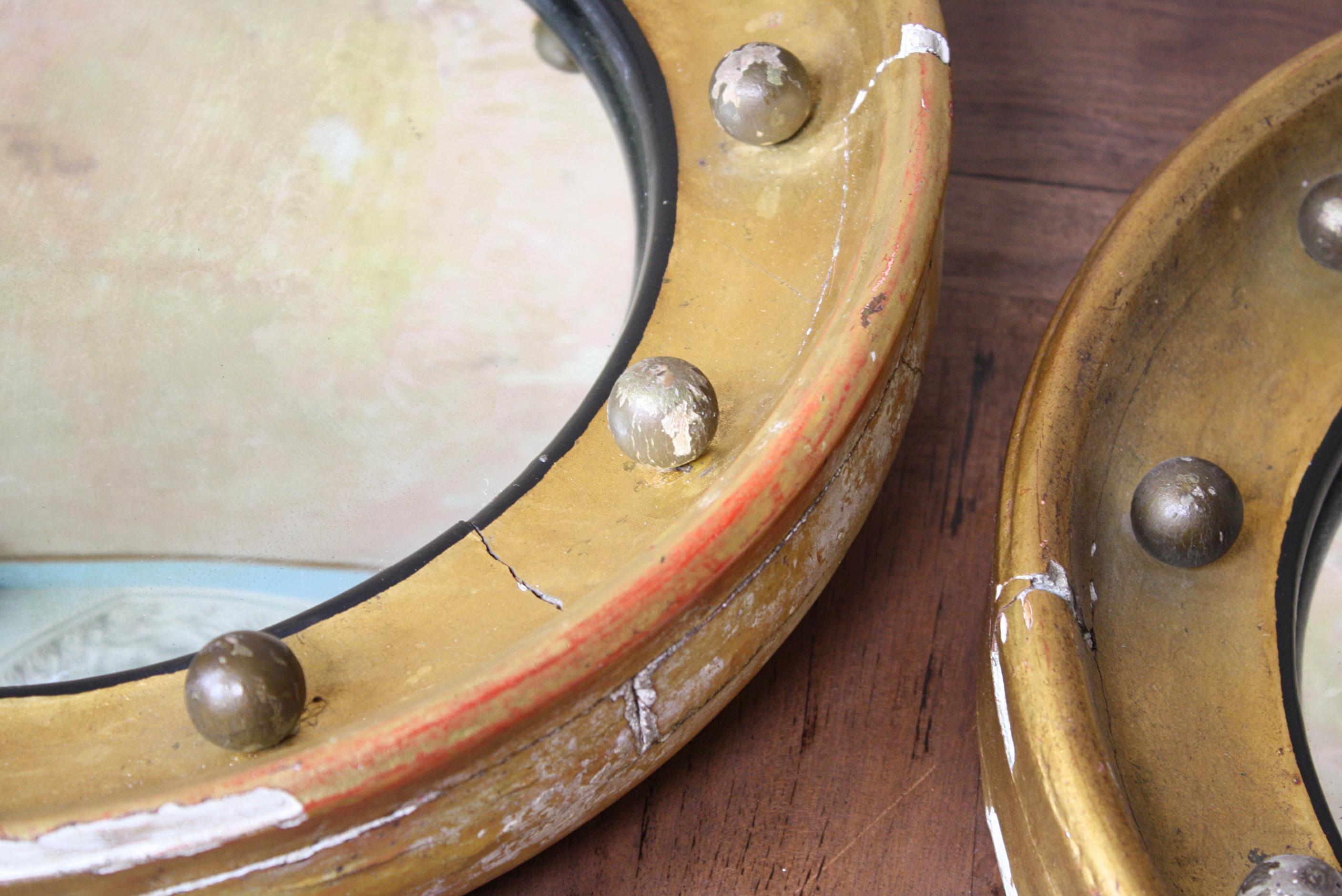 Matching Pair of Early 19th C English Country House Giltwood Convex Mirrors 4