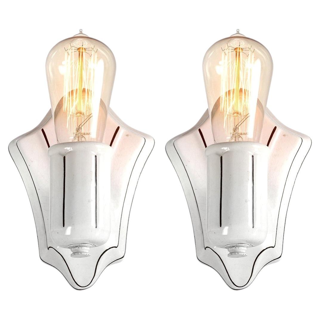 Matching Pair of Early Deco Porcelain Sconces For Sale