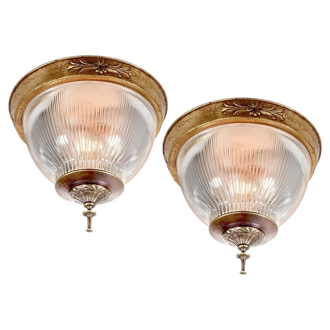 Matching Pair of Early Flush Mounted Holophanes