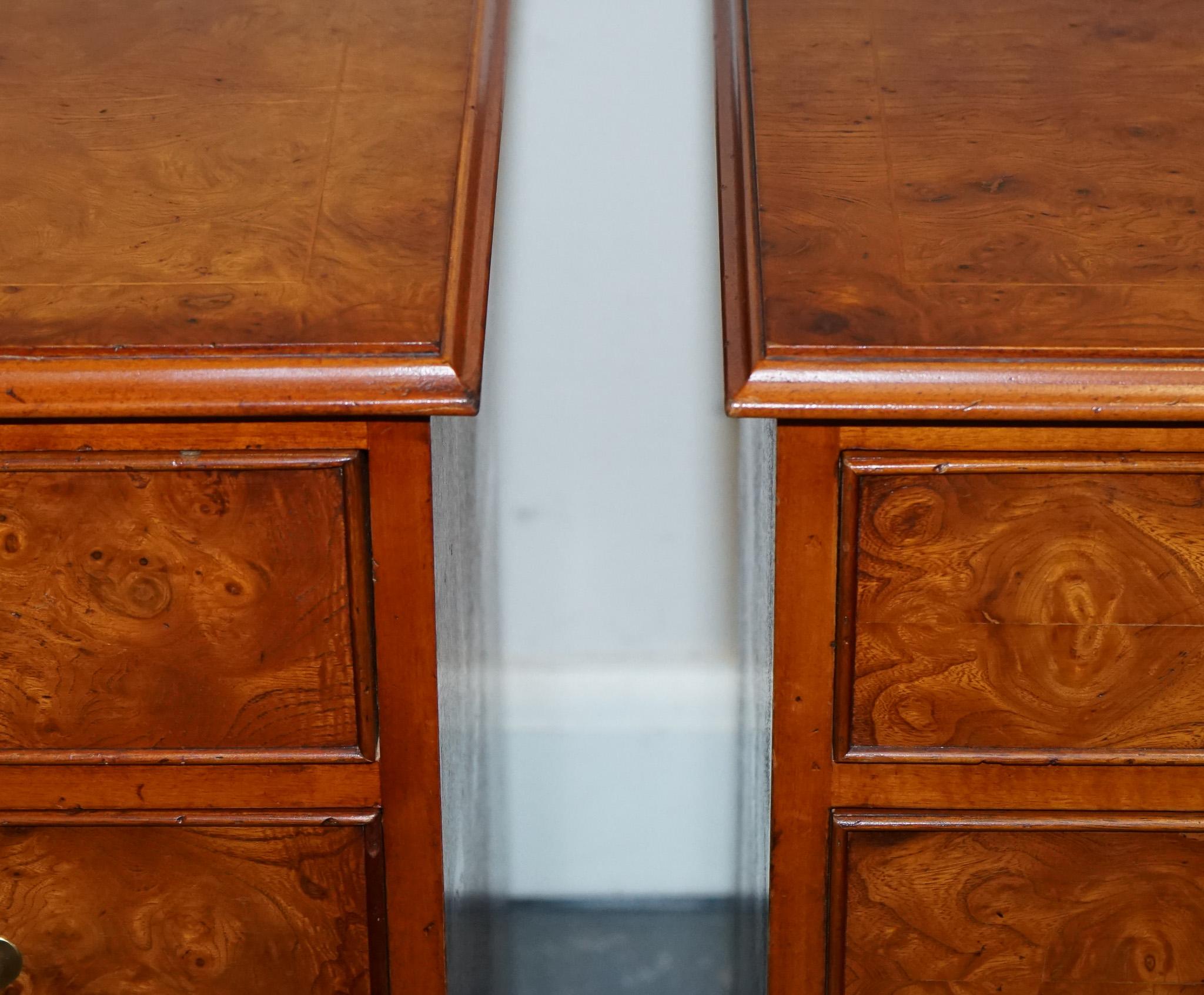 MATCHING PAIR OF ELEGANT LiGHT BURR ELM CHEST OF DRAWERS COMMODE BRASS HANDLES For Sale 2
