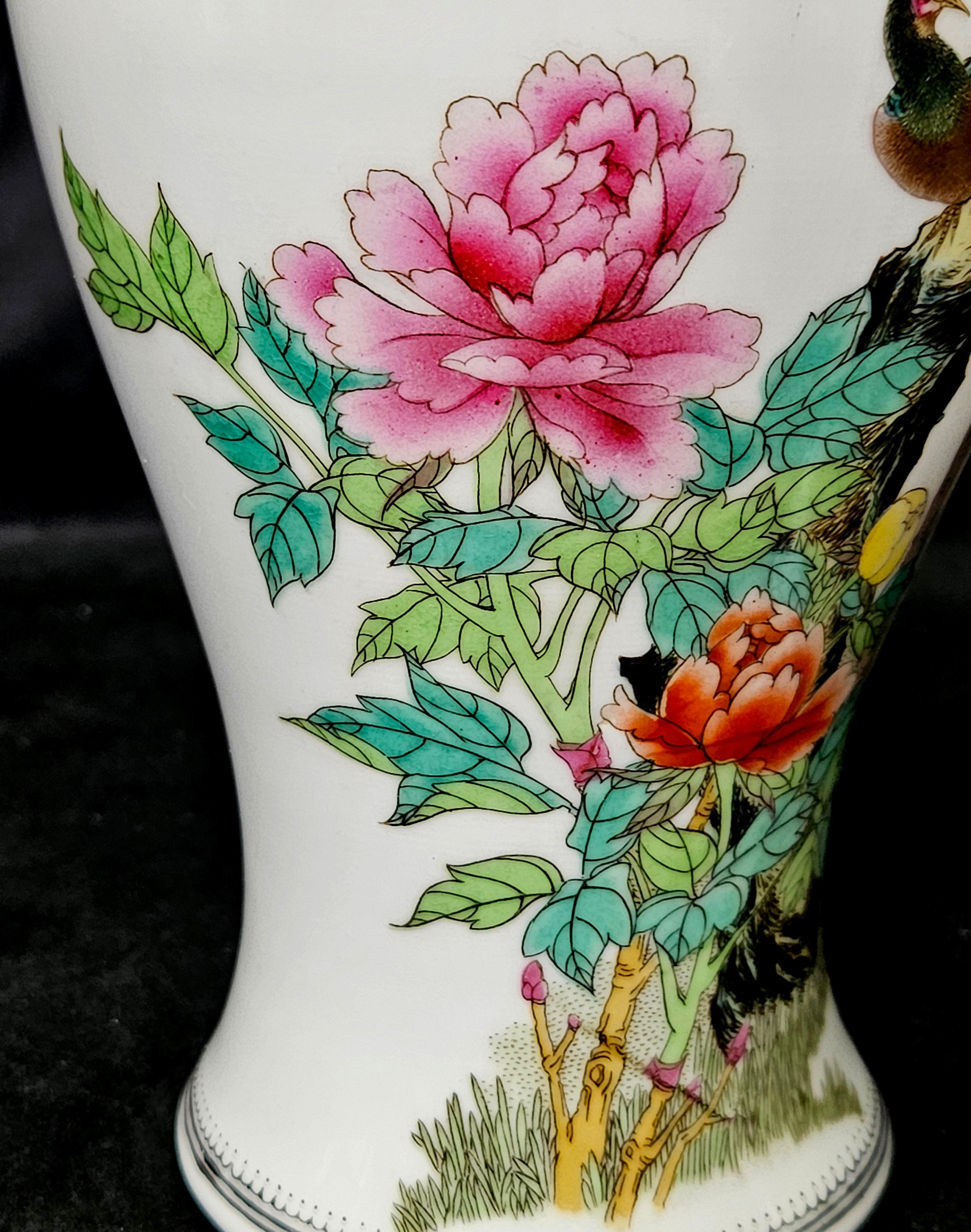 Matching Pair of Famille Rose Chinese Famille Rose Porcelain Vases, Signed For Sale 6