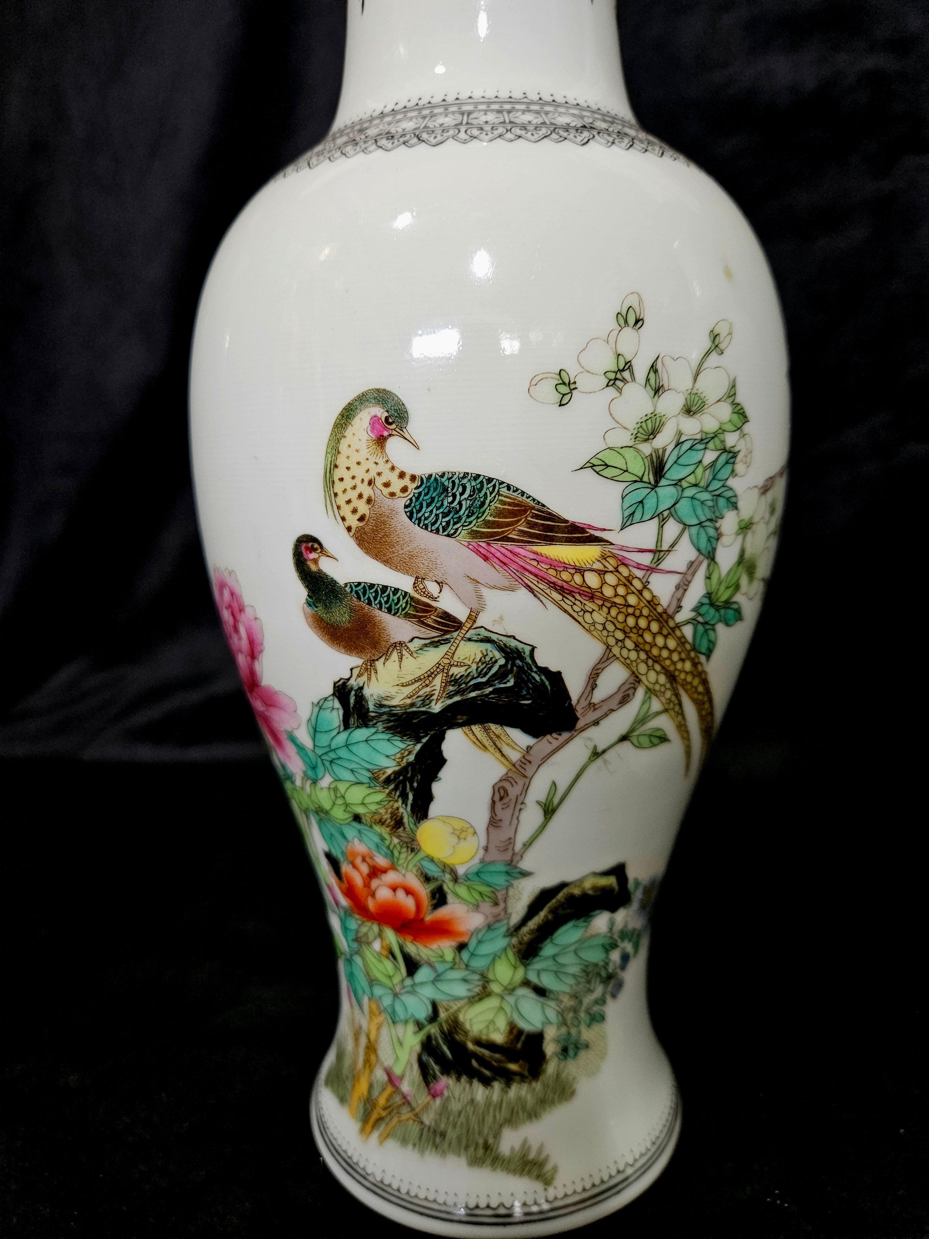 Other Matching Pair of Famille Rose Chinese Famille Rose Porcelain Vases, Signed For Sale