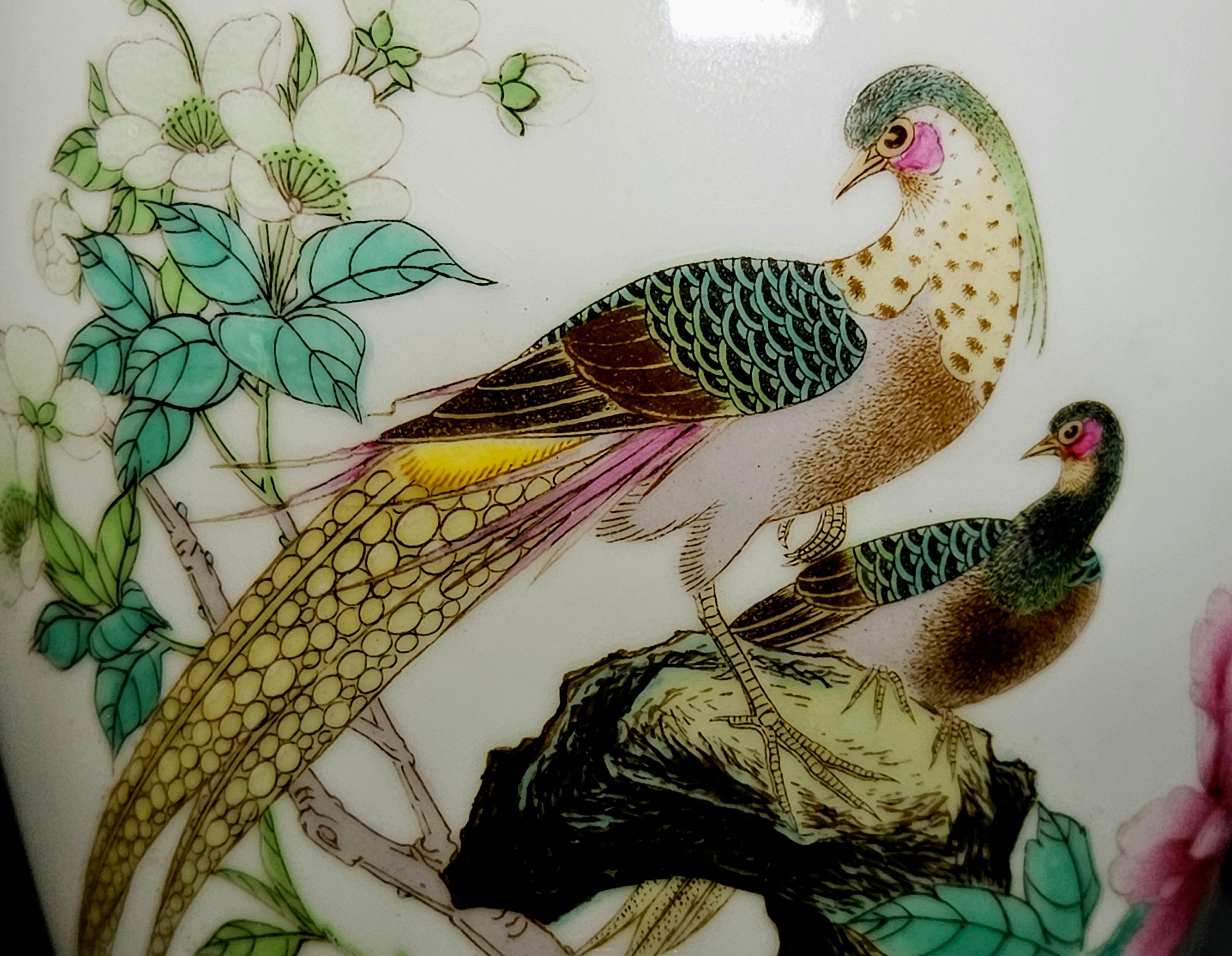 Matching Pair of Famille Rose Chinese Famille Rose Porcelain Vases, Signed For Sale 3