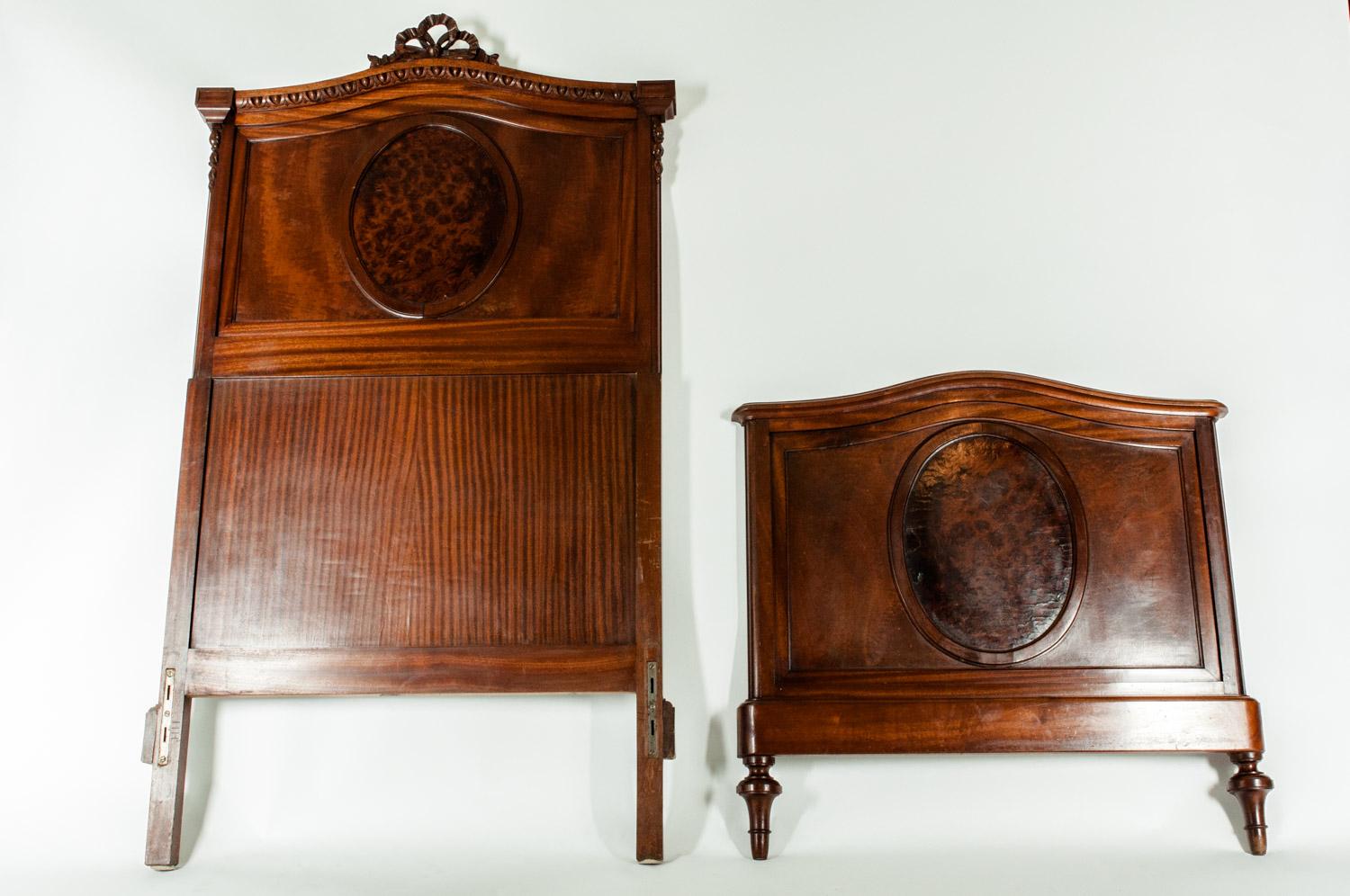 Matching Pair of French Burl Walnut Single Beds 2