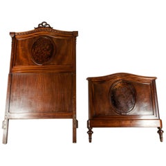 Matching Pair of French Burl Walnut Single Beds