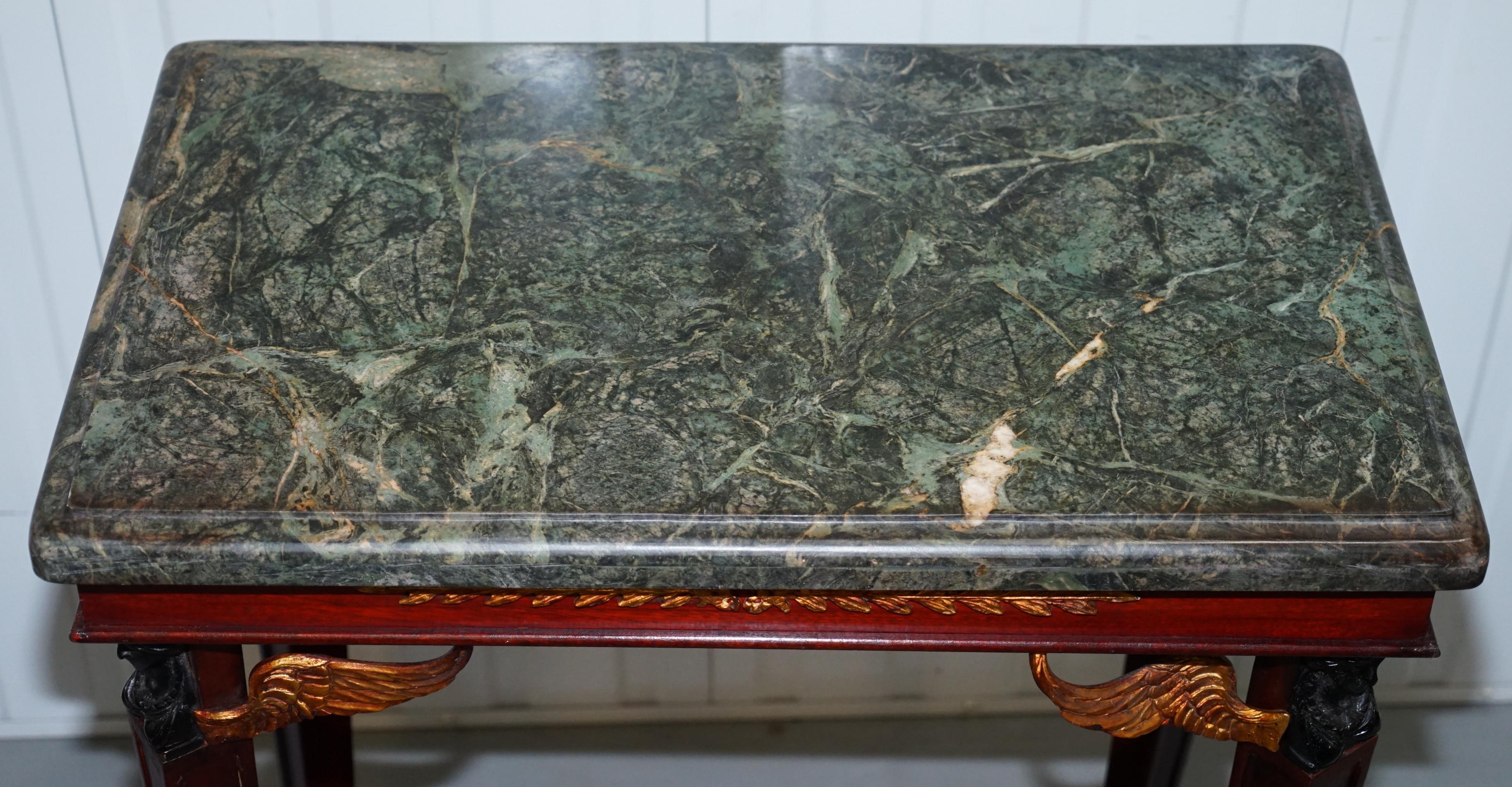 20th Century Matching Pair of French Empire Style Console Tables Solid Green Marble Tops