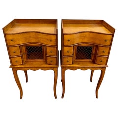 Matching Pair of French Multi Drawer Nightstands Side Tables