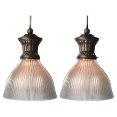 Vintage Matching Pair of Frosted Bell Prismatic Welsbach Lamps