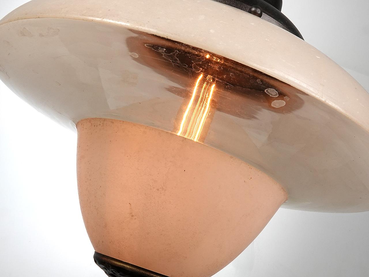 American Matching Pair of Frosted with Clear Art Deco Saucer Pendents For Sale