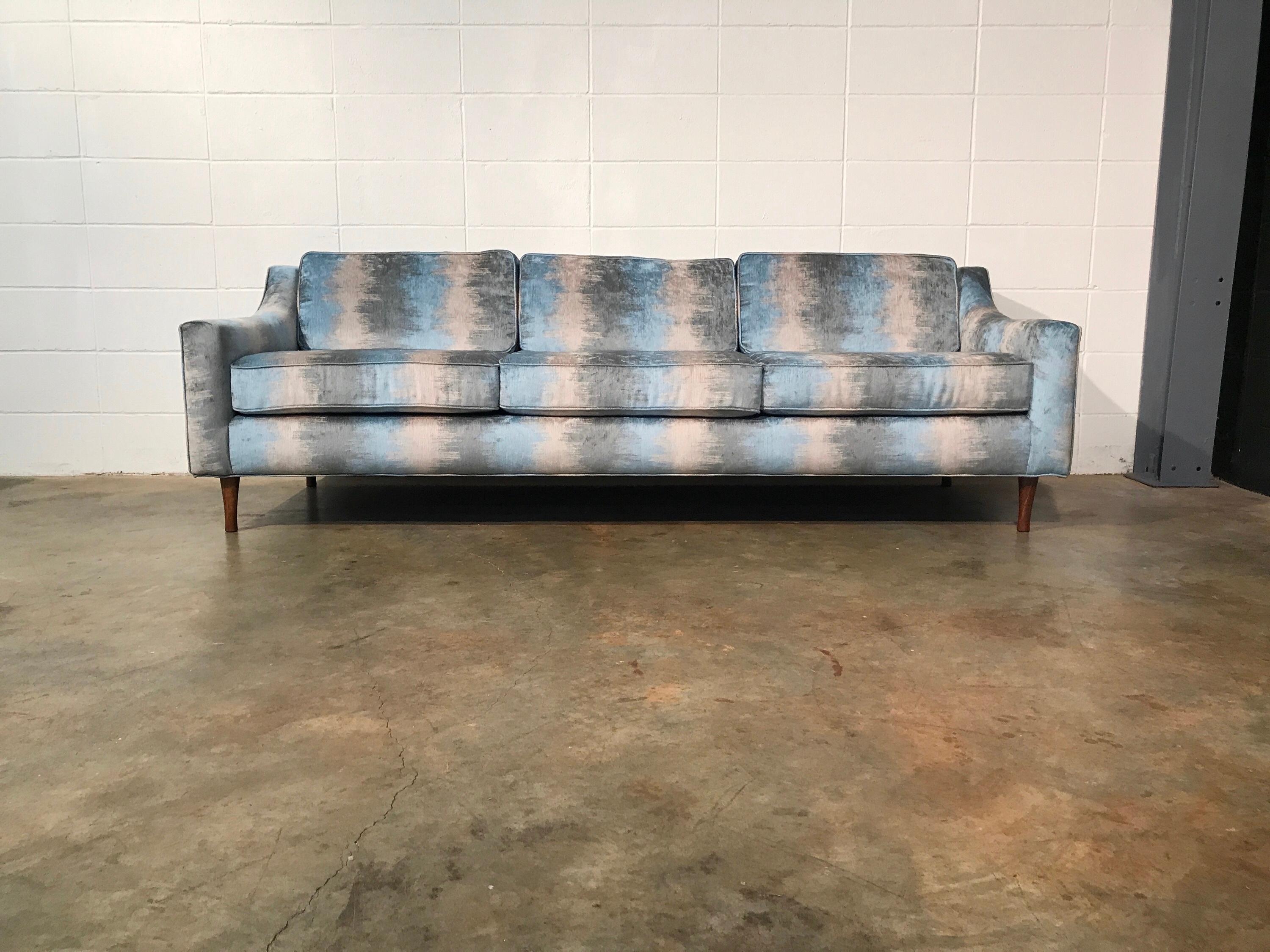 Matching Pair of Fully Restored Mid-Century Modern Vintage Sofas For Sale 8