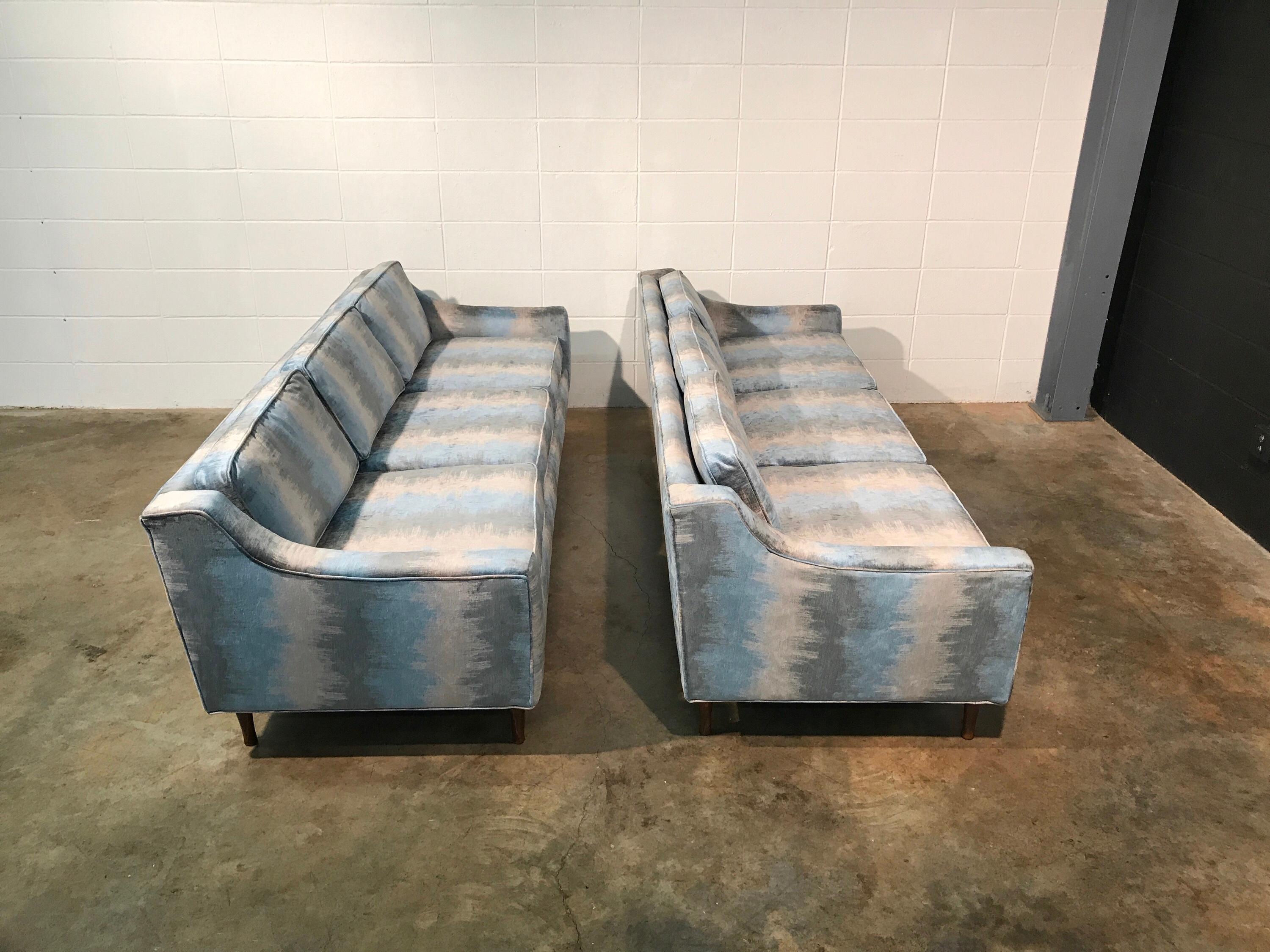 Matching Pair of Fully Restored Mid-Century Modern Vintage Sofas For Sale 1