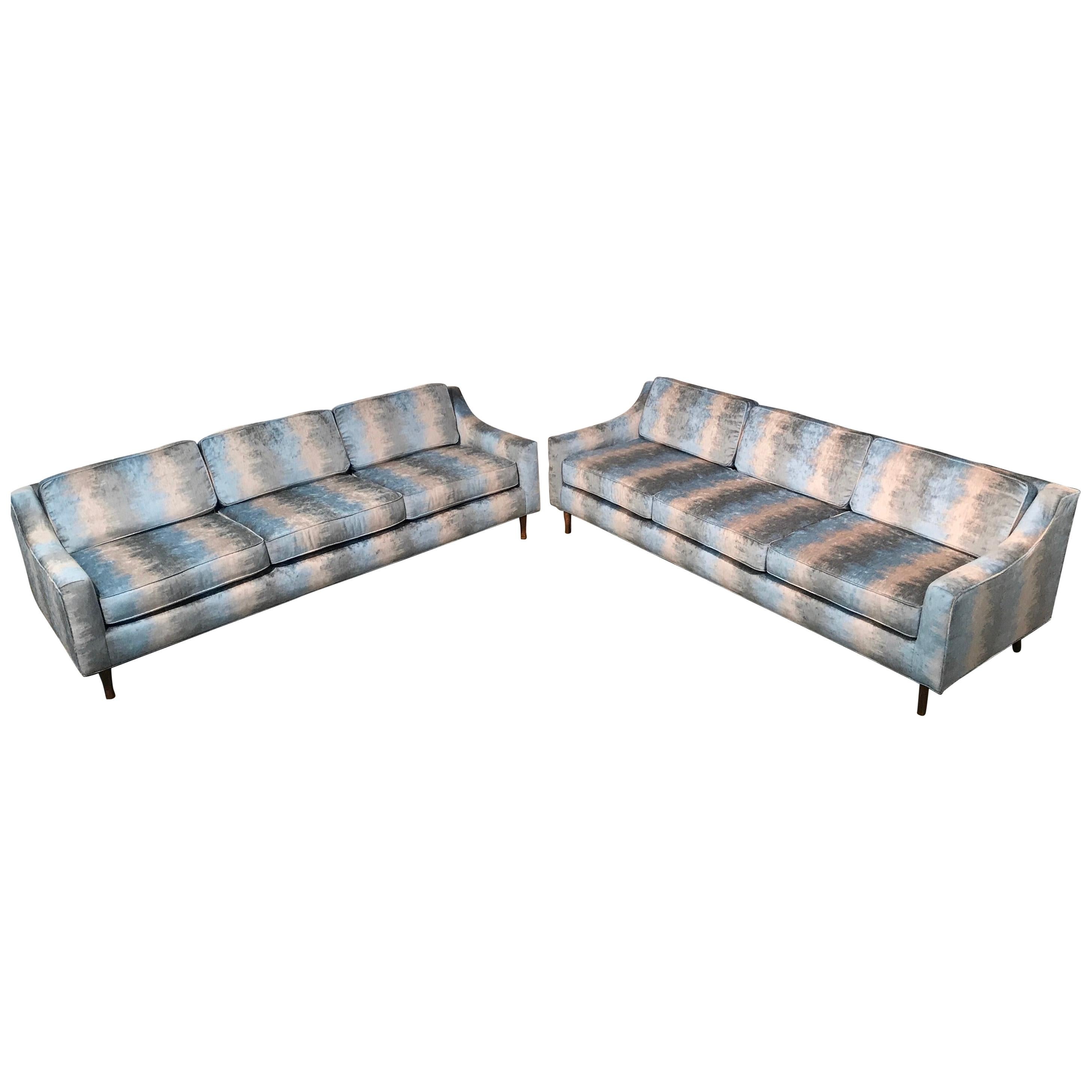 Matching Pair of Fully Restored Mid-Century Modern Vintage Sofas For Sale