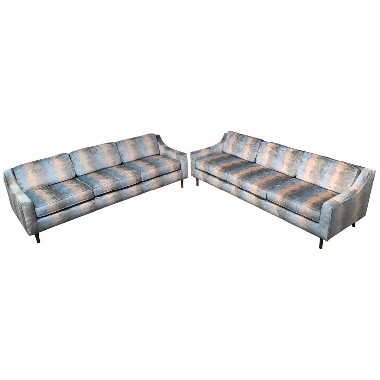 Matching Pair of Fully Restored MidCentury Modern Vintage Sofas For